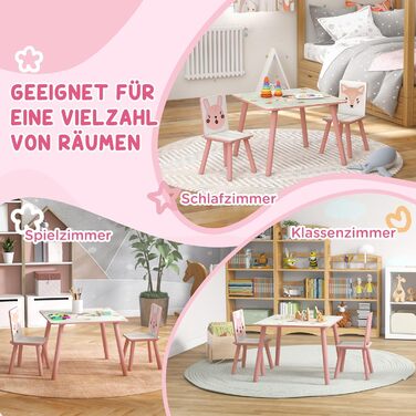 Дитячий стіл ZONEKIZ з 2 стільцями (рожевий), комплект меблів для дитячої кімнати, 3-8 років