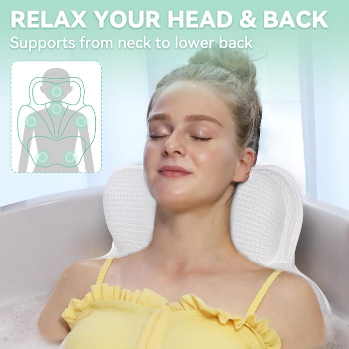 Подушка для ванни Poemland – м'яка підставка для голови та шиї, швидковисихаюча, білий колір