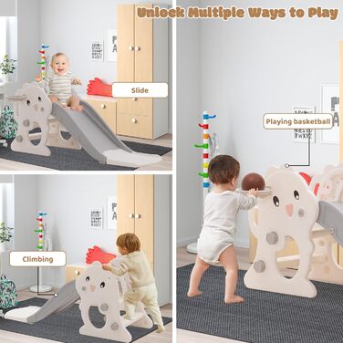 Дитяча гірка складана з баскетбольним кільцем для саду Rutsche 105 см, сіра