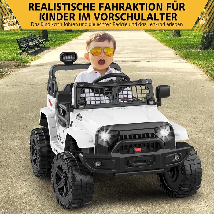 Дитячий електромобіль 12V з пультом, амортизацією, LED, Bluetooth, 2 швидкості, для дітей 3-8 років, білий