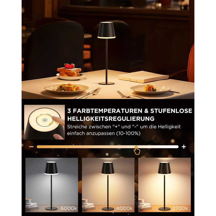 LED-лампа NIBSHOOM настільна бездротова диммерна, 5200mAh, IP54, RGB, регулювання висоти, 3 колірні температури (2 шт.)