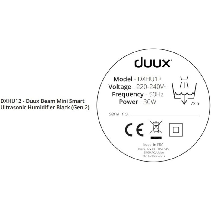 Зволожувач Duux Beam Mini 2 з ультразвуковим керуванням за допомогою пульта дистанційного керування та смартфона - Потужний зволожувач повітря - Кімнатний зволожувач 3 л до 30 м - Зволожувач повітря Спальня Чорний