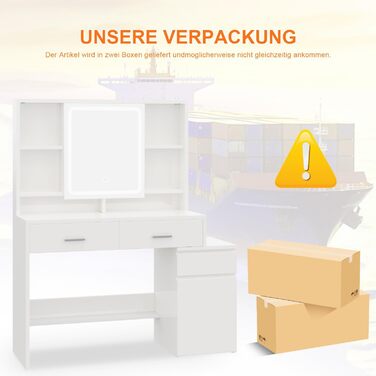 Дзеркальний туалетний столик JUMMICO з LED-підсвічуванням (3 режими яскравості, 3 колірні температури), великий комод з 6 відділеннями, 2 ящиками, бічною шафкою та полицею, 117x40x140 см, білий