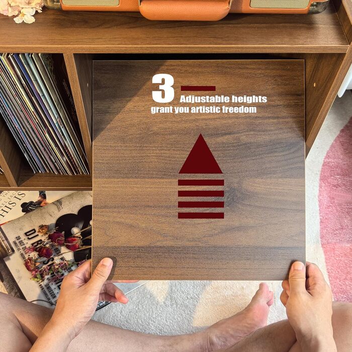 Підставка для програвача з місцем для зберігання вінілових платівок, до 136 кг, велика тумба з полицями для альбомів, дерев'яна підставка для програвача (колір горіх)