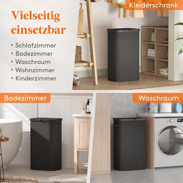 Кошик для білизни Lifewit 105L з кришкою, сірий, великий, складний, для спальні, ванної кімнати