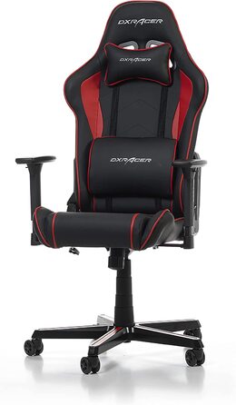 Геймерське крісло DXRacer Prince P08, шкірозамінник, чорне-червоне, для людей зростом до 185 см