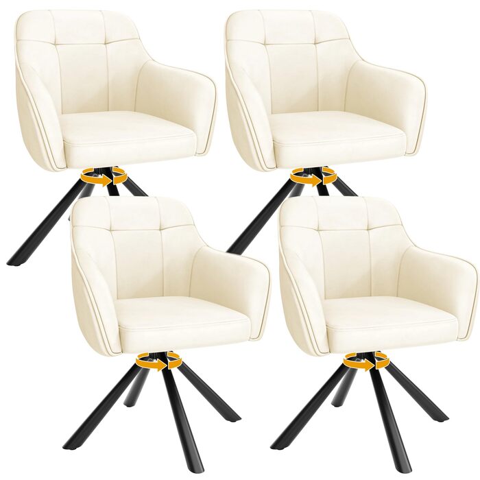 YOUDENOVA Крісла для їдальні 360° обертання з підлокітниками, оксамитові, для їдальні, кухні, вітальні та офісу, комплект з 4 шт. (Off-white)