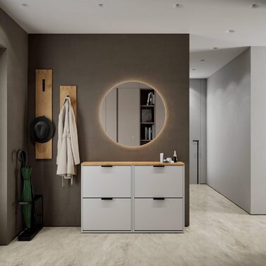 Взуттєва шафа Planetmöbel, вузька, з 6 полицями, 60 x 23 x 118 см, біло-сіра