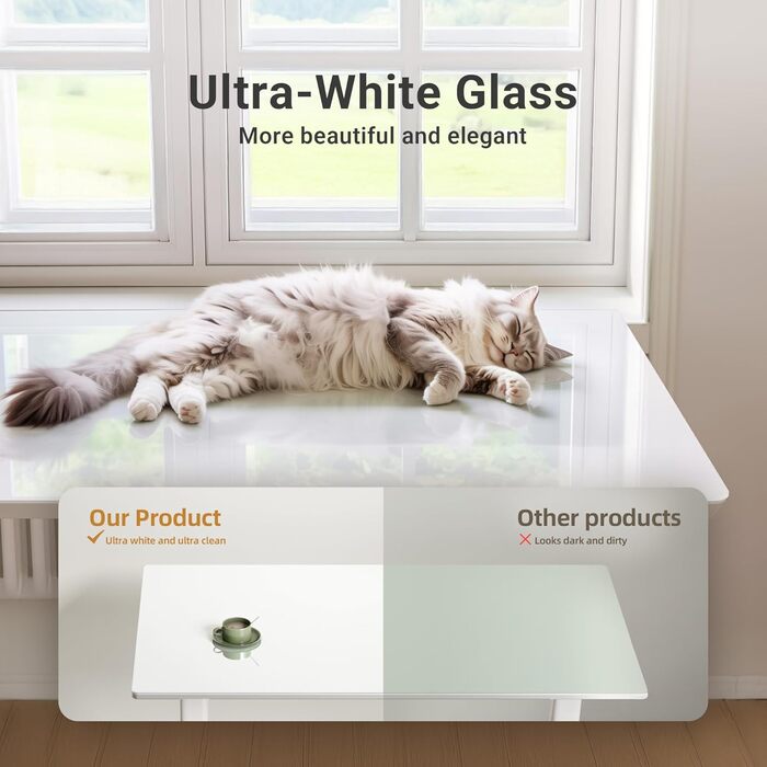 Регульований стіл Claiks з склоповерхнею 120x60 см, електричний, для дому та офісу, комп'ютерний, сучасний, білий