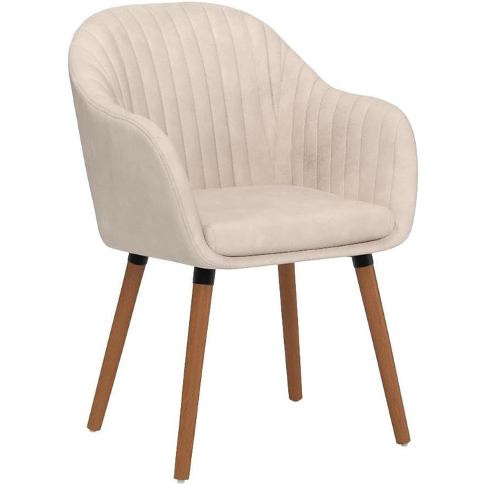 Крісла для їдальні WOLTU, набір 4 шт. - стильні крісла для кухні та вітальні з підлокітниками, м'яке оксамитове покриття, масивне дерево, кремовий колір, висота спинки 95 см