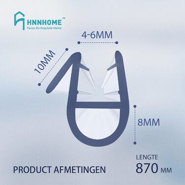 Ущільнювальна стрічка Hnnhome для душових кабін, 870 мм, скло 4-6 мм, зазор до 8 мм