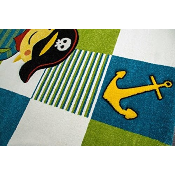 Килим - дитяча мрія, килимок для дитячої кімнати, килим пірат бірюзово-зеленого кольору кремового кольору розміром 120x170 см (140 см в квадраті)