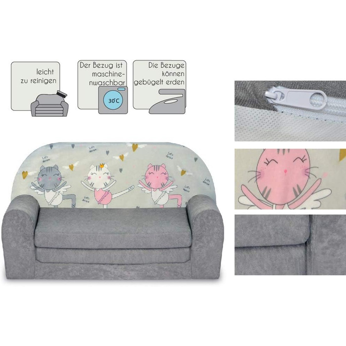 Дитячий розкладний диван FORTISLINE Mini 2в1, 40x78x45 см, знімний чохол, поролон, мотив Кошеня