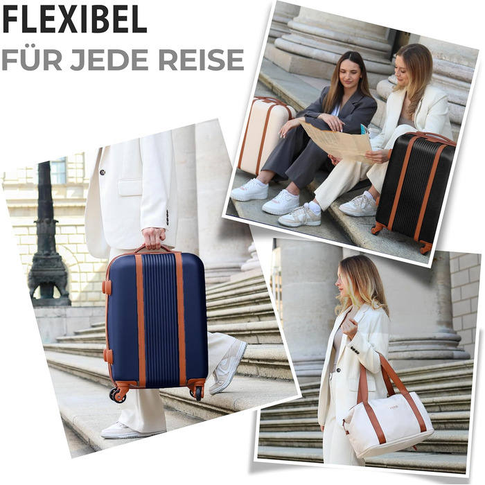 Набір валіз FERGÉ Milano 5-ти частинний (3 розміри) + сумочка для косметики + сумка для подорожей - чорний/бежево-коричневий