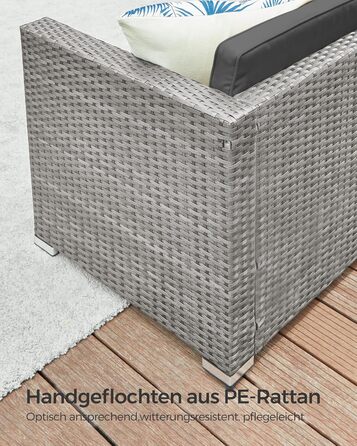 Садовий набір меблів SONGMICS з ротангу для балкона та тераси: кутовий диван, комплект з подушками та скляним столом, сірий