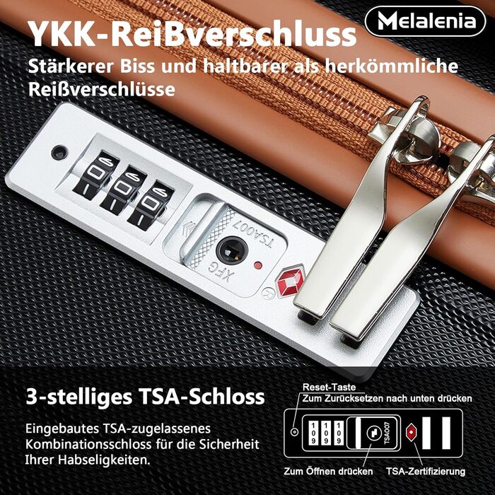 Набір валіз Melalenia 3 шт. з жорсткою обшивкою, чорний (M 53см + L 63см + XL 73см), з TSA замком та 4 колесами