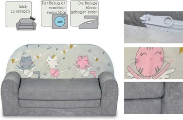 Дитячий розкладний диван FORTISLINE Mini 2в1, 40x78x45 см, знімний чохол, поролон, мотив Кошеня