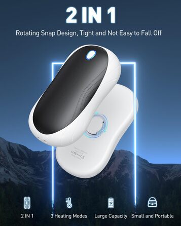 Електричні грілки для рук Cnkeeo 2 шт. з роздільним магнітним з'єднанням, Powerbank USB, 3 режими нагріву, для спорту, риболовлі, полювання, чорно-білі