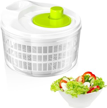 Дзиґа для салату Gvolatee з кришкою, кухонний гаджет-сушарка для миття та сушіння салату, дзиґа для салату з кривошипним приводом та 3-літровою салатницею і ситом, овочі та фрукти (22,5см*15см)