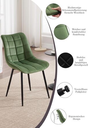 Набір обідніх стільців WOLTU (8 шт.) - обідні стільці для кухні, вітальні, їдальні. М'яке сидіння з велюру, металеві ніжки, до 150 кг.