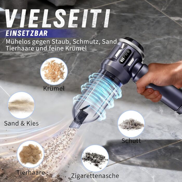 Акумуляторний ручний пилосос Citybee 4 в 1, бездротовий автомобільний та домашній пилосос 25000Па, безщіточний двигун, 3 режими потужності, для шерсті тварин, сірий