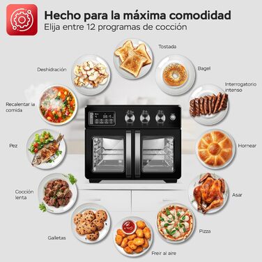 TurboTronic Міні-піч 4в1: конвекційна піч, фритюрниця, дегідратор, гриль. Об'єм 32л, з поворотним шампуром та аксесуарами. Чорний колір.