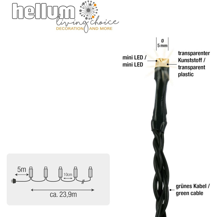 Світлодіодна гірлянда hellum зовнішня/внутрішня з таймером, 80 LED, 151220 (тепло-біла, 240 LED / 23,9м)