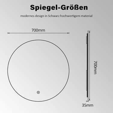 LED дзеркало для ванної кімнати 40x60 см з підсвічуванням, сенсорне керування, 3 кольори світла, IP67, A++