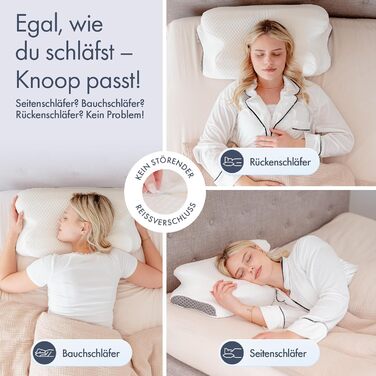 Ортопедична подушка Knoop Home & Living® з піною з пам'яті ефекту - для підтримки шиї та зняття болю - ідеально підходить для тих, хто спить на боці та на спині - знімний чохол
