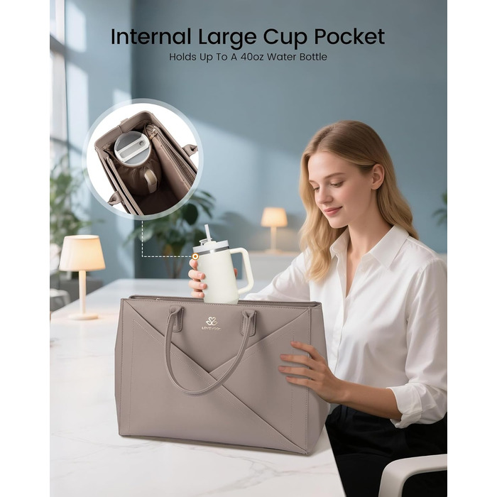 LOVEVOOK Сумка для ноутбука 15.6 дюймів, жіноча, велика, з натуральної шкіри, на плечі, для роботи, навчання, офісу, універсальна, сумка-шоппер, тоут, для жінок