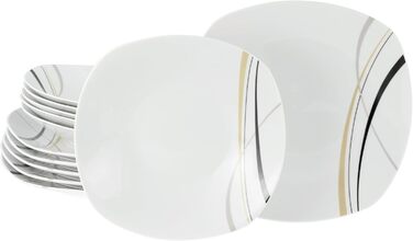 CreaTable Серія Square City Line: 18-частинний набір посуду для 6 осіб (12 тарілок), кавовий сервіз з порцеляни, придатний для миття в посудомийній машині та використання в мікрохвильовій печі, преміум-якість