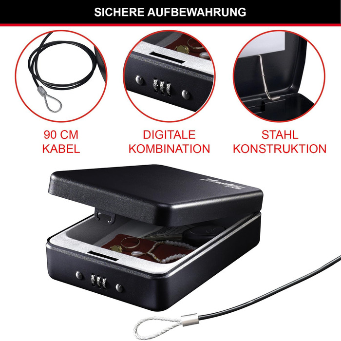 Сейф MASTER LOCK Kompakt P005CEURBLKHRO з комбінацією та кабелем – для документів, коштовностей та телефону