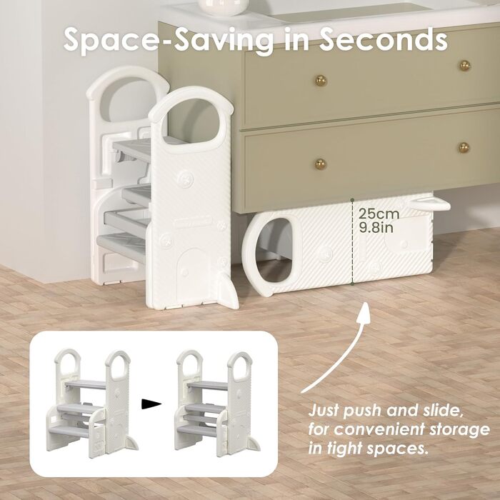 Дитячий тривалий стільчик Hoopyosms з регулюванням висоти, складний, з поручнями, антиковзкий, для ванної та кухні, сірий