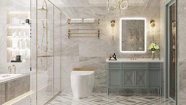 Дзеркало для ванної кімнати Furduzz LED, 70x50 см з підсвічуванням, сенсорним вимикачем, 3 кольори світла, регулювання яскравості, антизапарник, пам'ять налаштувань