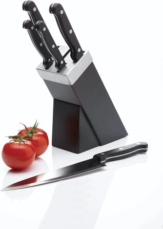 Набір ножів KitchenCraft з підставкою (5 шт.) з нержавіючої сталі, з нержавіючої сталі, з приглушеними ручками, миється в посудомийній машині, срібно-чорний, 15 x 8 x 29,5 см