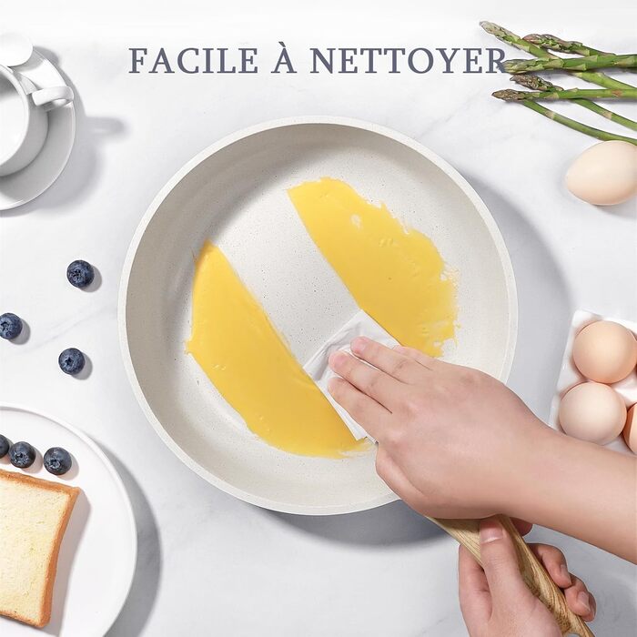 Сковорода з керамічним антипригарним покриттям GiPP – 24 см, здорова, безпечна, для індукційних плит, без PFAS та PFOA, можна мити в посудомийній машині, з прохолодним ручками, білий колір