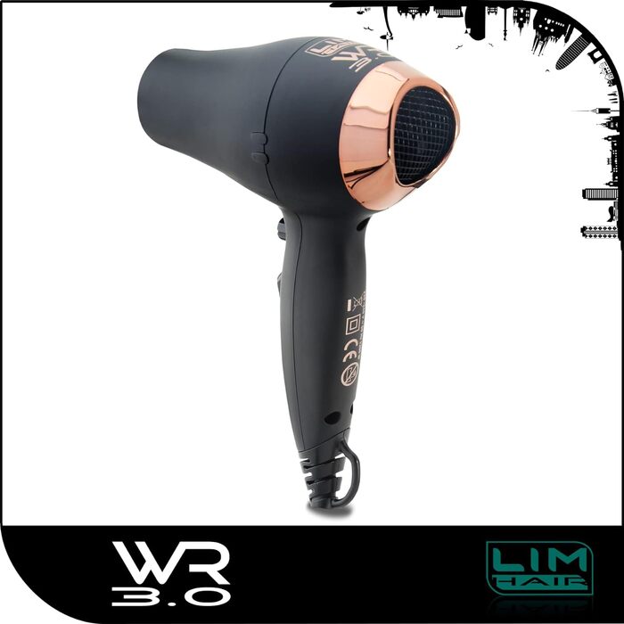 Фен LIM HAIR WR 3.0 для подорожей, тренажерного залу або для щоденного використання, 1200 Вт, насадка, дифузор і чохол в комплекті. Міні-фен або W'21 PACK (квіти, сушарка) (ROSEGOLD, фен)