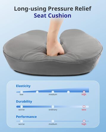 Велике сидіння з піною з пам'яті, ергономічна подушка для офісного крісла для зняття тиску, подушка для полегшення болю в ішіасі з протиковзкими гумовими точками, дихаюча подушка для ігрового крісла (Сірий)