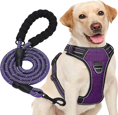 Повідець для собак haapaw без натягу, регульований, світловідбиваючий, Оксфордський, простий в управлінні, повідець для собак середнього розміру з безкоштовним, міцним повідцем для собак L (1 упаковка) фіолетового кольору