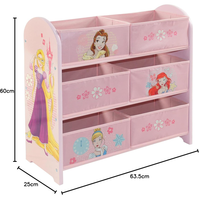 Шафа для зберігання автомобілів Disney з 6 коробками для зберігання для дітей, різнокольорова (принцеса, світло-рожева)
