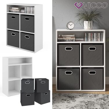 Книжкова шафа Vicco, Білий/Антрацит, 72 x 90,2 см з 4 відкидними коробками