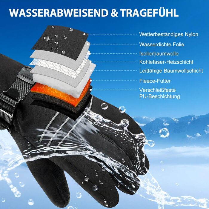 Електричні гріючі рукавички ABXMAS для чоловіків та жінок, 7.4V 3200mAh, XL, Чорний