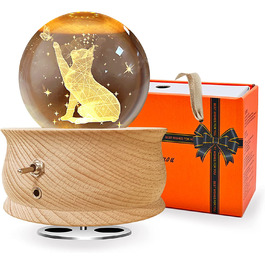 Цілісна кришталева куля музична скринька, дерев'яна музична скринька, обертається на 360, тепла проекція, заспокійлива музика, світлодіодна місячна лампа, подарунок для жінок, день народження, день матері