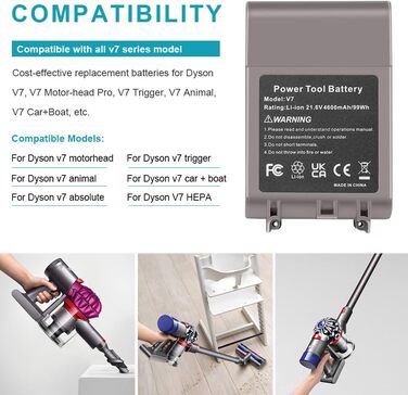 Літій-іонний акумулятор ASUNCELL V7 4600 мАг 21,6 В для Dyson V7 Trigger/Fluffy/Tier/АвтомобільБагажник/Absolute/HEPA