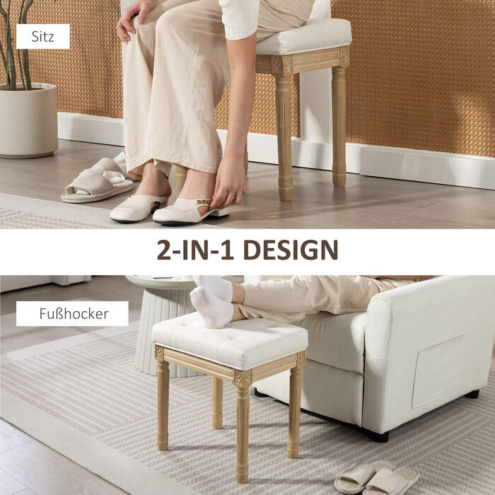 HOMCOM Пуф з льону, м'яка банкетка, підставка для ніг з м'яким сидінням, дерев'яні ніжки, 42 x 32 x 46,5 см, Бежевий