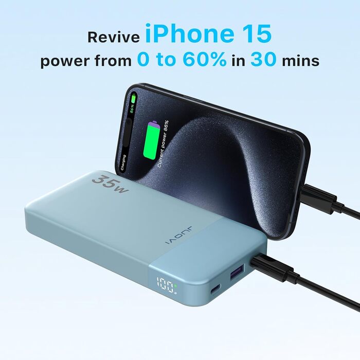 Виходи, 2 входи, PD3.0 QC4.0, дисплей, для iPhone, MacBook, Samsung, 10000mAh, 35W, 3