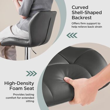 Барні стільці Yaheetech, комплект 2 шт, регульована висота, 360° обертання, з підніжкою, для кухні, чорний/сірий