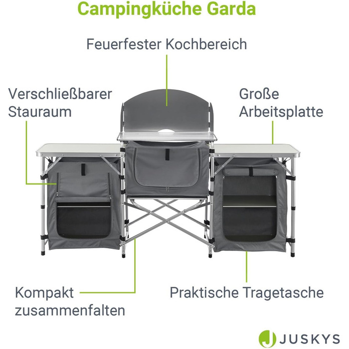 Складна кухня для кемпінгу Juskys з сумкою для перенесення - нержавіюча - Кухня для кемпінгу на відкритому повітрі Складна шафа для кемпінгу - Складна кухонна коробка з шафою (сірий)