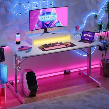 Ігровий стіл Bestier 106,6 см з LED підсвіткою, підставкою для монітора, тримачем для навушників і чашки для дому та офісу
