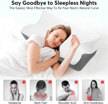 Ортопедична подушка для шиї Anvo з memory foam для зняття болю, синього кольору, жорстка